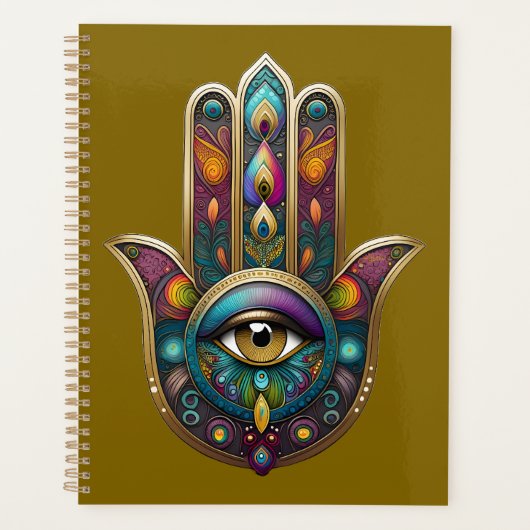 Peacock Colors Hamsa w/ Gold Third Eye Planner (Voorkant)