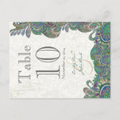 Peacock Colors Paisley Mariage Numéro de table (Devant)