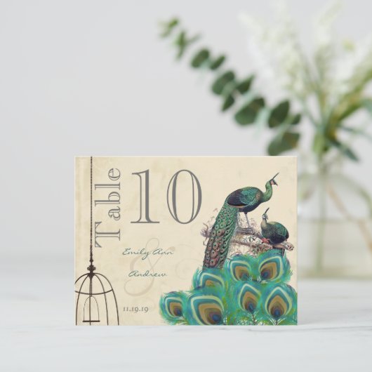 Peacock Colors Paisley Mariage Numéro de table (Debout devant)