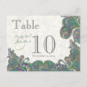 Peacock Colors Paisley Weddenroletabel Number Briefkaart