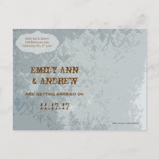 Peacock Damask Save the Date Aankondigingskaart (Achterkant)