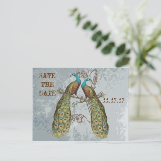 Peacock Damask Save the Date Aankondigingskaart (Staand voorkant)