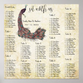Peacock Damask Wedding Seating Chart 12 Tables Poster (Voorkant)