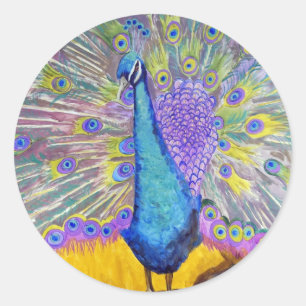 Peacock Dance Paars en Blue Ronde Sticker