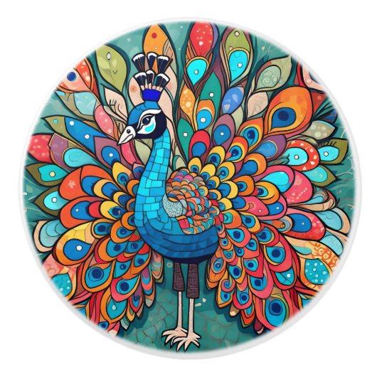 Peacock design, eigentijdse stijl, veelkleurig keramische knop (Voorkant)