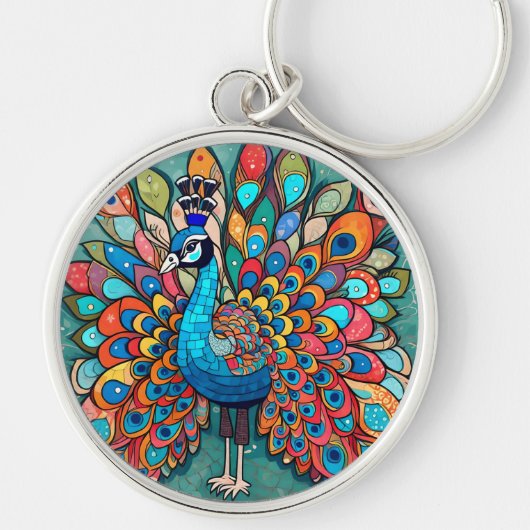 Peacock design, eigentijdse stijl, veelkleurig sleutelhanger (Voorkant)