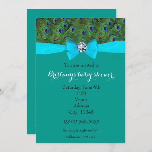 Peacock Dierenprint Blauwgroen Turquoise Bow Invit Kaart (Voorkant / Achterkant)