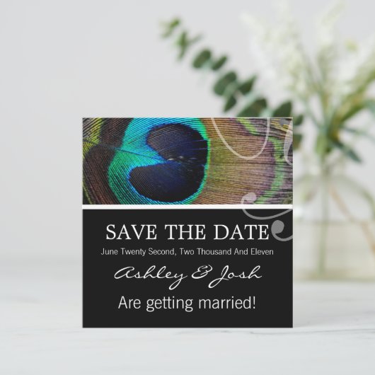 Peacock-doezelaar sparen de datum uitnodigt save the date (Staand voorkant)