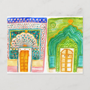 Peacock Doors Waterverf Jaipur City Palace Briefkaart