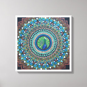 Peacock Dot Mandala Art Canvas Afdruk