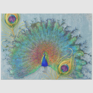 Peacock Dusty Blue Blauwgroen  Feathers Decoupage Tissuepapier