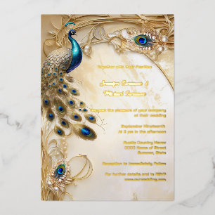 Peacock echte folie  veren art nouveau uitnodiging