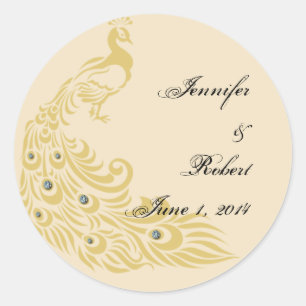 Peacock Elegance Art Deco Bruiloft Envelop Seal Ronde Sticker