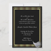 Peacock Elegance Black, Gold Wedding Invitation Kaart (Achterkant)