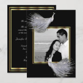 Peacock Elegance Black, Gold Wedding Invitation Kaart (Voorkant / Achterkant)
