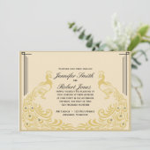 Peacock Elegance Faire-part de mariage Art Déco (Debout devant)