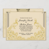 Peacock Elegance Faire-part de mariage Art Déco (Devant / Derrière)