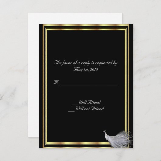 Peacock Elegance in zwart, goud en wit Uitnodiging Briefkaart (Voorkant / Achterkant)