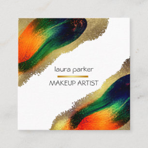 Peacock Elegant Abstract Gold Glitter Modern Busi Vierkante Visitekaartje