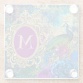 Peacock Elegant  Paars Blauwgroen goudmonogram Glazen Onderzetter (Achterkant)
