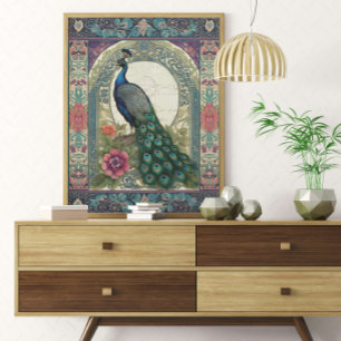 Peacock Elegant Paarse Bloemen Ephemera Decoupage Cadeaupapier