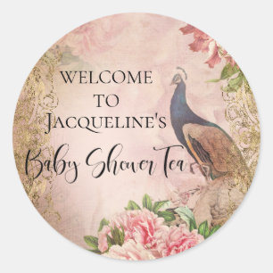 Peacock  Elegant Pioen Meisje Baby shower Ronde Sticker