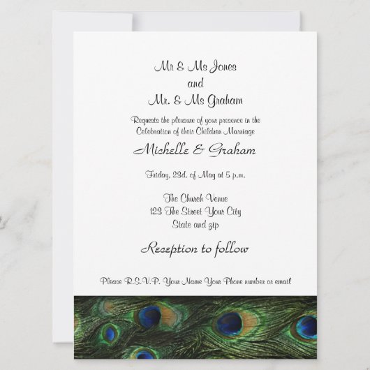 Peacock Elegant Wedding-uitnodiging Kaart (Achterkant)