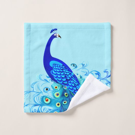 Peacock en bleu turquoise et cobalt (Gant de toilette)