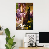 Peacock en duiven in een tuin poster (Thuiskantoor)