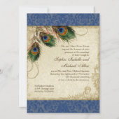 Peacock en forether Plechtige bruiloft Invite Navy Kaart (Achterkant)
