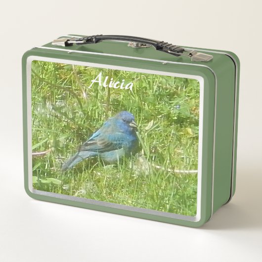 Peacock en Indigo Bunting Metal Lunch Box (Achterkant)