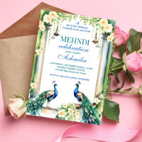 Peacock en jasmijn Indiase bruiloft mehndi sjabloo