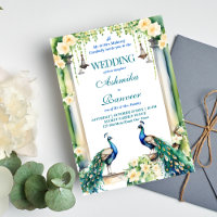 Peacock en jasmijn Indiase bruiloft sjabloon
