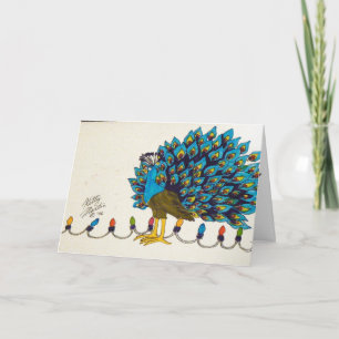 Peacock en lichten feestdagen kaart