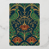 Peacock en Lotus bruiloft Elegant Deco Regal Blue Folie Uitnodiging (Achterkant)