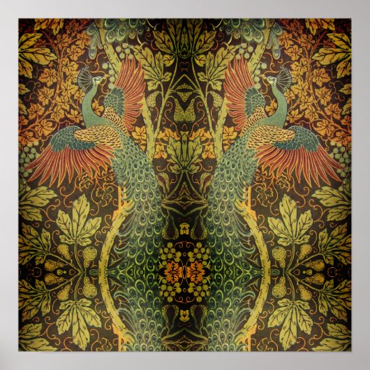Peacock en oakleaf florale Victoriaans jacquard Poster (Voorkant)