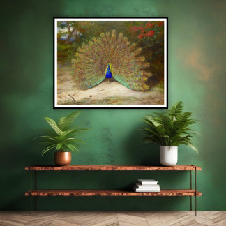 Peacock en Peacock Vlinder, Kunstillustratie Poster