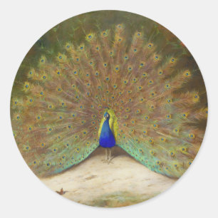 Peacock en Peacock Vlinder, Kunstillustratie Ronde Sticker