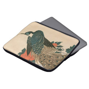 Peacock en pony's van Hiroshige, Japanse kunst Laptop Sleeve