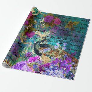 Peacock en Purple Flowers Cadeaupapier