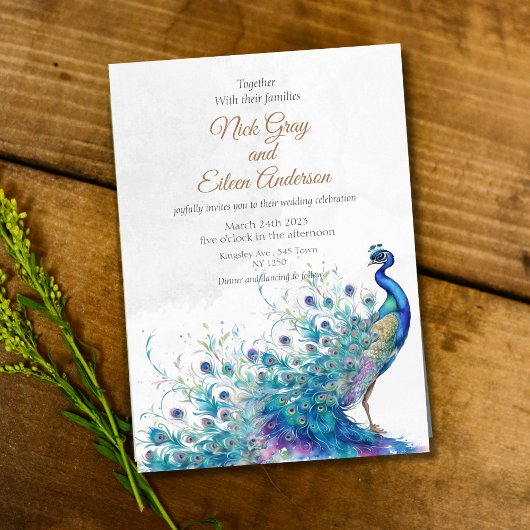 Peacock en veren bruiloft uitnodiging