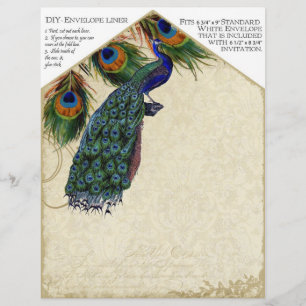Peacock en veren die passen bij de DIY-enveloppen Flyer