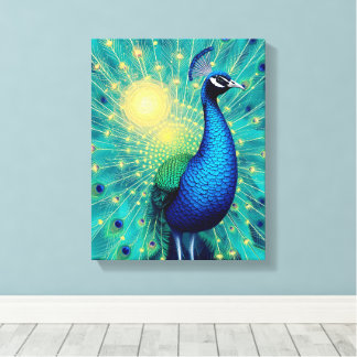 Peacock Energies in Bloom – Premium Wrapped Canvas Afdruk