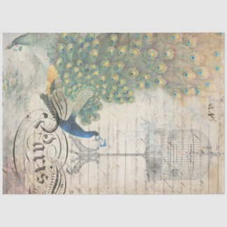 Peacock Ephemera Decoupage Paper left Tissuepapier