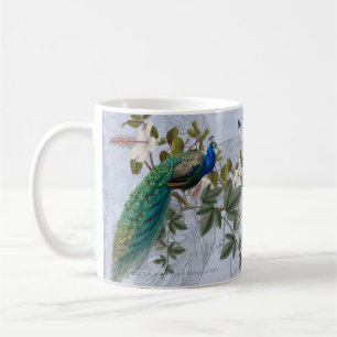 Peacock Ephemera Elegant Blue Vintage Graphic Art Koffiemok