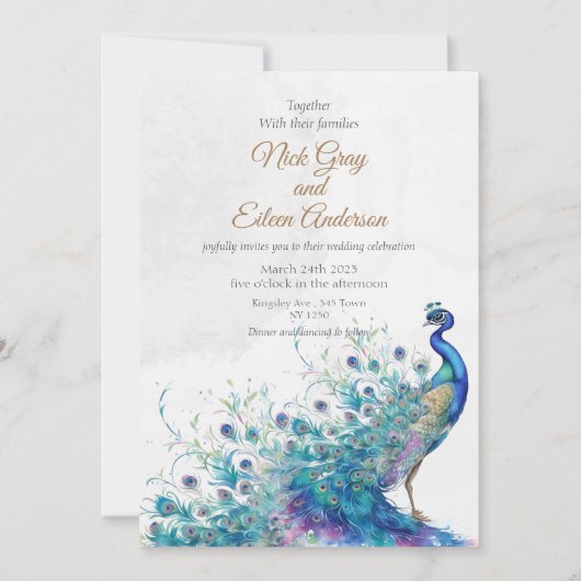 Peacock et Faire-part de mariage de plume (Devant)