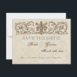 Peacock & Etchings vintages, Enregistrer la carte<br><div class="desc">Cette invitation élégante et sophistiquée allie le meilleur de la tradition et la fraîcheur du contemporain. Le mélange d'éléments d'art Vintage et d'aquarelle contemporaine peinte à la main par Audrey Jeanne Roberts donne une belle qualité intemporelle à cette invitation. Un paon majestueux repose sur d'élégants tourbillons gravés et regarde vers...</div>