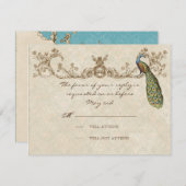 Peacock & Etsen Bruiloft RSVP Kaart (Voorkant / Achterkant)