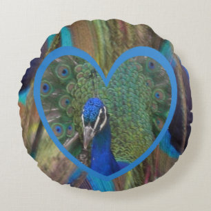 Peacock Face in Heart Round Pillow Rond Kussen