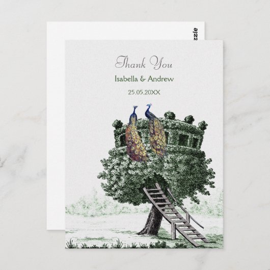 Peacock Fantasy Tree Dank u kaart (Voorkant / Achterkant)